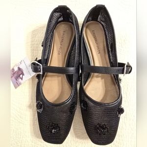 NWT Sincerely Jules Ladies Black Mesh Mary Jane Flats